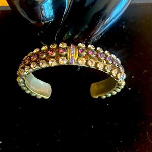 Vintage Sorrelli Gold and Colorful Crystal Cuff Bracelet
